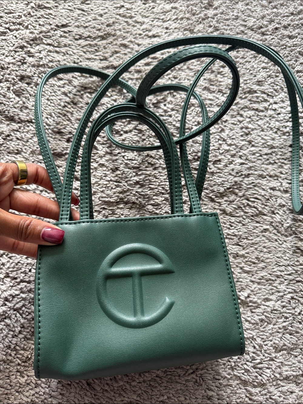 Telfar Mini Tote in Deep Green with Embossed Logo